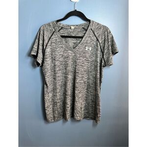 Under Armour UA Heatgear V-Neck Short Sleeve T-Shirt Gray Loose Womens Size Larg